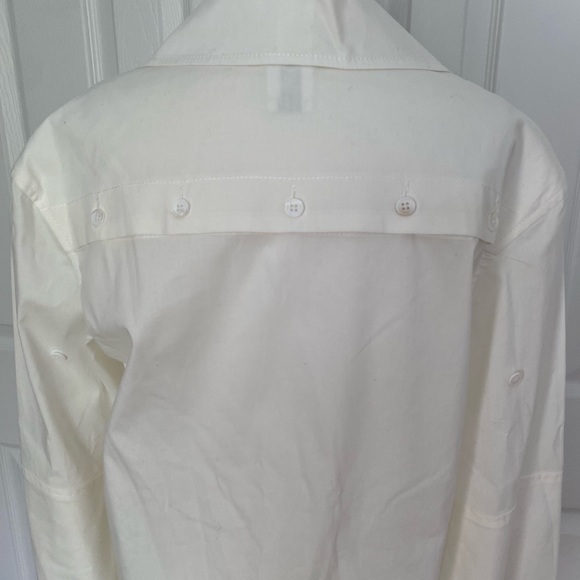 Rosie Assoulin Ivory Collared Button Down with Flared Sleeves & Button Vent Back - Picture 2 of 13